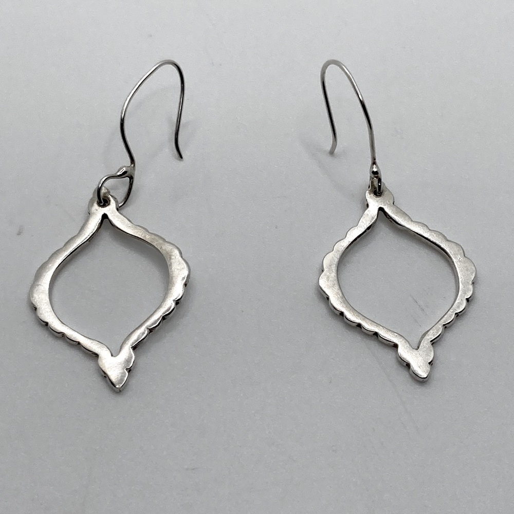 Vtg Sterling Silver Marquis Outline Shepherds Hook Earrings/ 2.2”